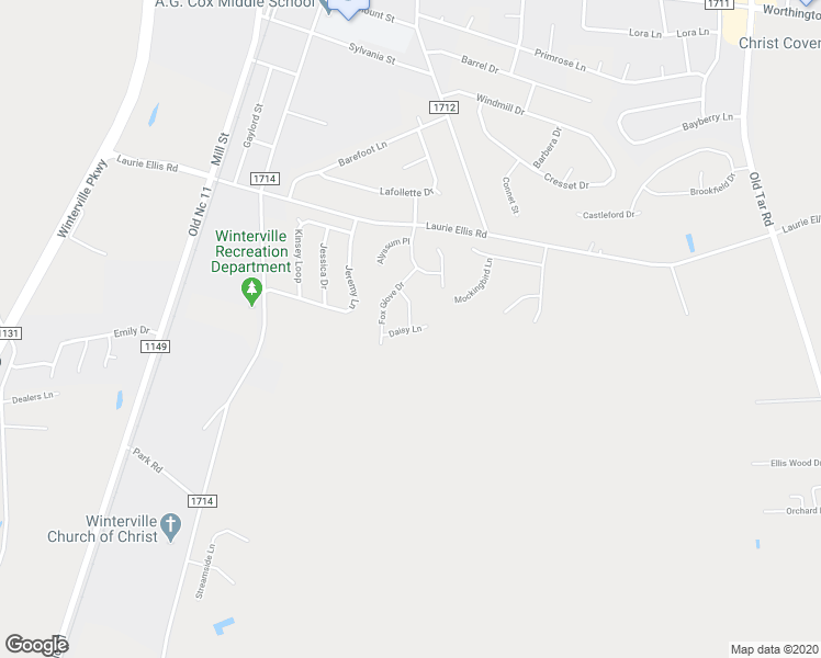 map of restaurants, bars, coffee shops, grocery stores, and more near 2960 Calla Lilly Lane in Winterville