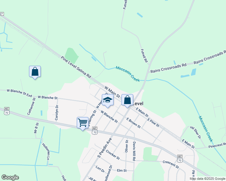 map of restaurants, bars, coffee shops, grocery stores, and more near 306 West Main Street in Selma