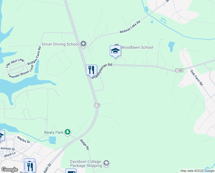 map of restaurants, bars, coffee shops, grocery stores, and more near Rockwell Loop in Mooresville