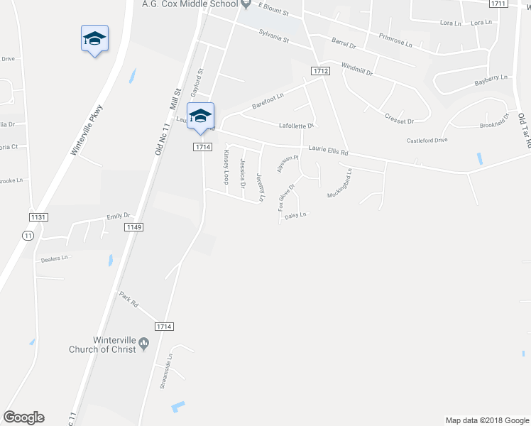 map of restaurants, bars, coffee shops, grocery stores, and more near 286 B Jeremy Lane in Winterville