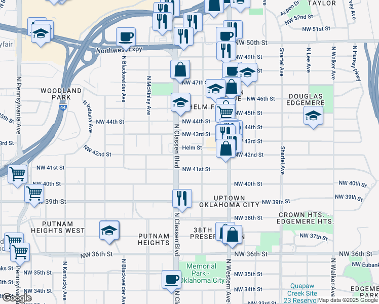 map of restaurants, bars, coffee shops, grocery stores, and more near 1219 Military Court in Oklahoma City
