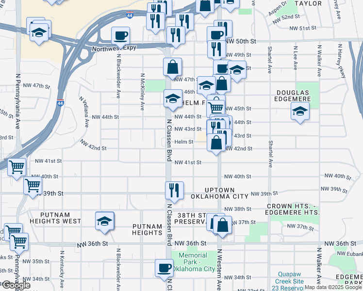 map of restaurants, bars, coffee shops, grocery stores, and more near 1219 Military Court in Oklahoma City