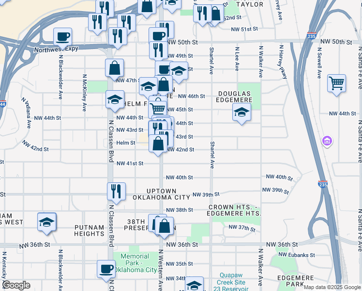 map of restaurants, bars, coffee shops, grocery stores, and more near 915 Northwest 43rd Street in Oklahoma City