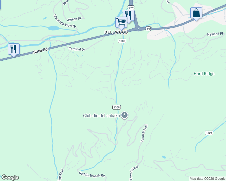 map of restaurants, bars, coffee shops, grocery stores, and more near 49 Campbell Creek Road in Maggie Valley