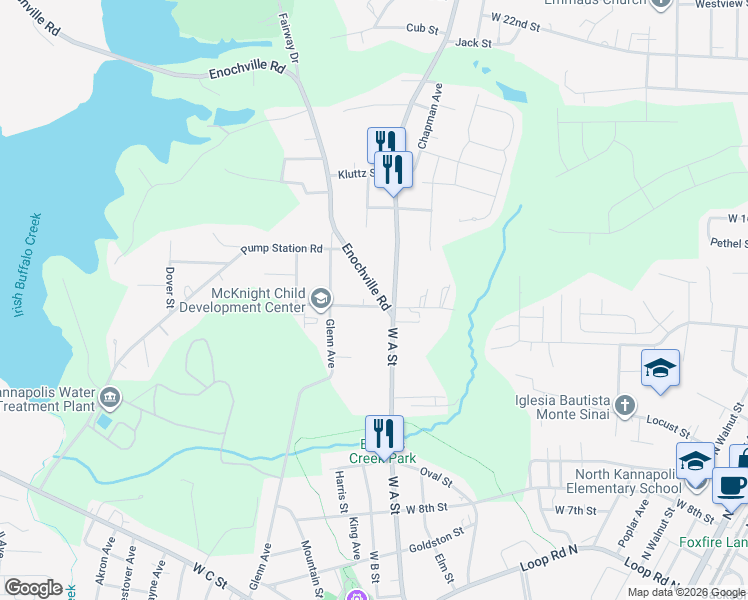 map of restaurants, bars, coffee shops, grocery stores, and more near 1411 West A Street in Kannapolis
