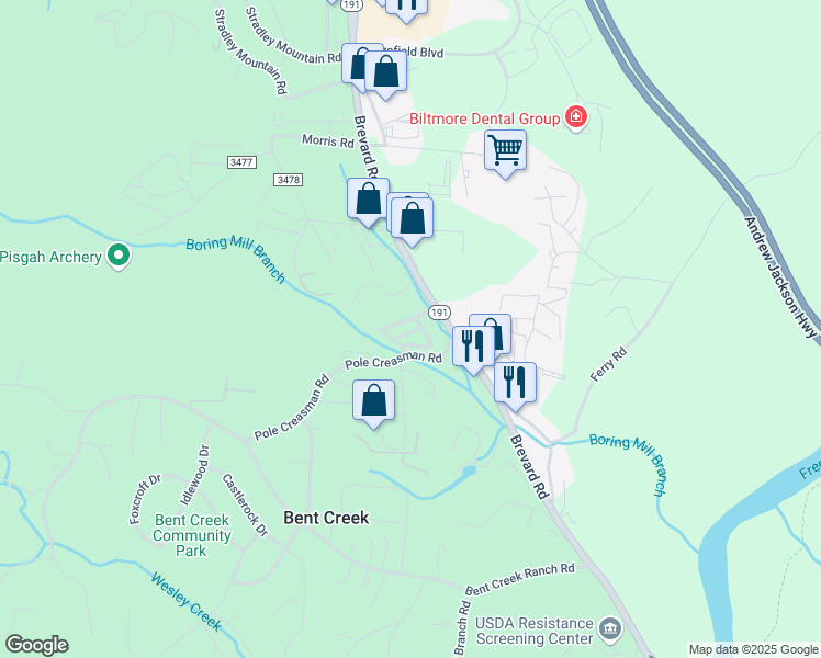 map of restaurants, bars, coffee shops, grocery stores, and more near 15 Dilworth Circle in Asheville