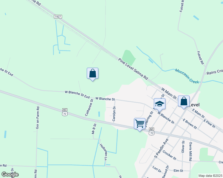 map of restaurants, bars, coffee shops, grocery stores, and more near 504 West Blanche Street in Selma