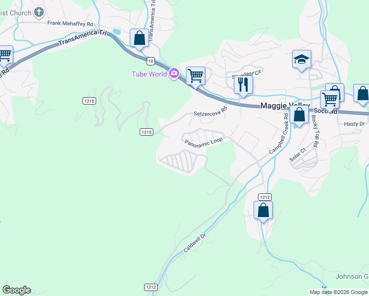 map of restaurants, bars, coffee shops, grocery stores, and more near 84 Stoney Ridge Loop in Maggie Valley