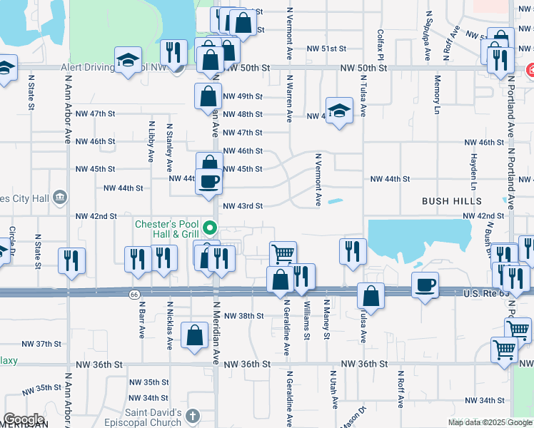 map of restaurants, bars, coffee shops, grocery stores, and more near 4312 Northwest 43rd Street in Oklahoma City