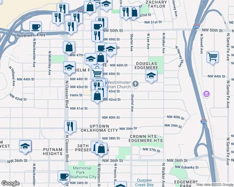 map of restaurants, bars, coffee shops, grocery stores, and more near 822 Northwest 43rd Street in Oklahoma City