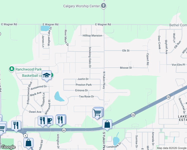 map of restaurants, bars, coffee shops, grocery stores, and more near 1058 Castlebury Mansion in Yukon
