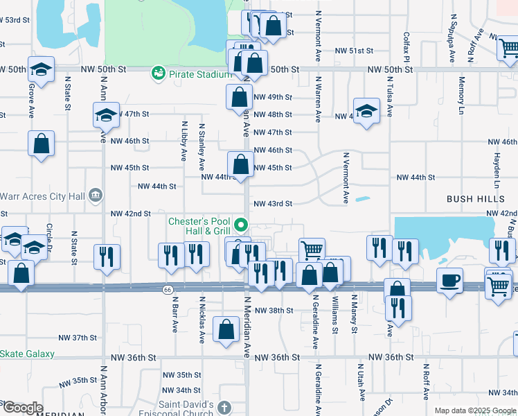 map of restaurants, bars, coffee shops, grocery stores, and more near 4424 Northwest 43rd Street in Oklahoma City