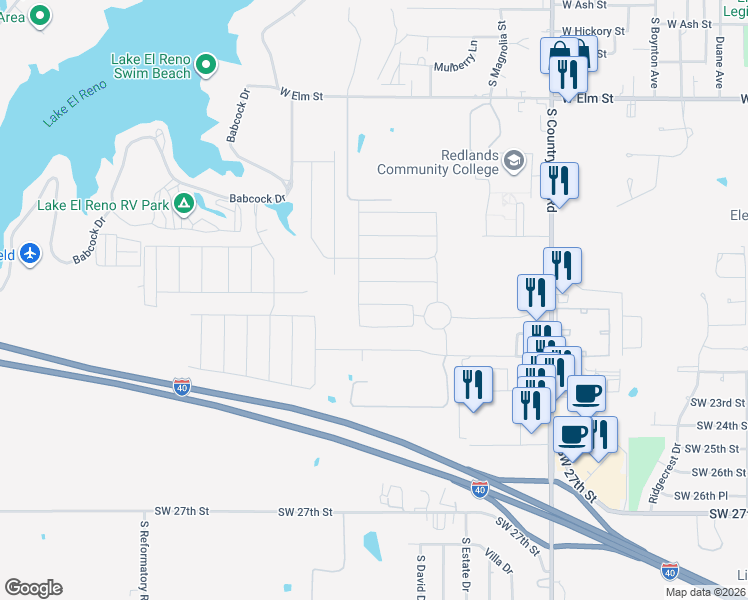 map of restaurants, bars, coffee shops, grocery stores, and more near 1848 Post Oak Road in El Reno