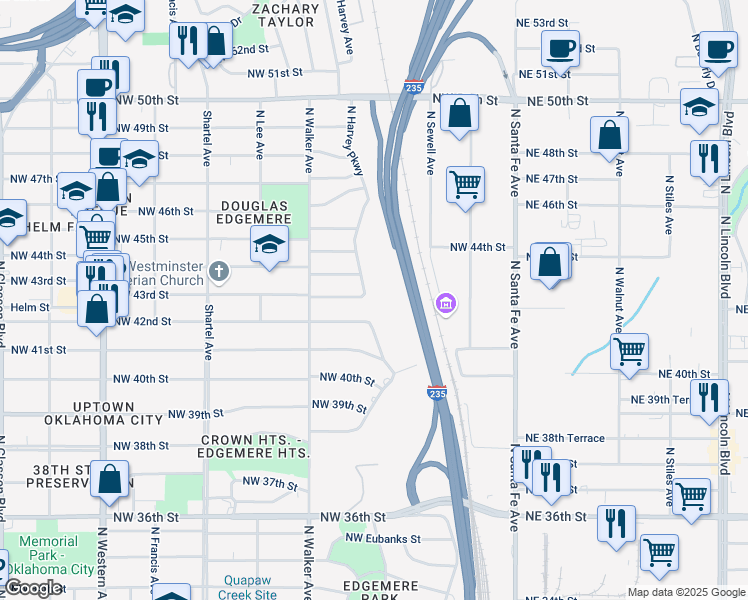 map of restaurants, bars, coffee shops, grocery stores, and more near 4400 North Harvey Parkway in Oklahoma City