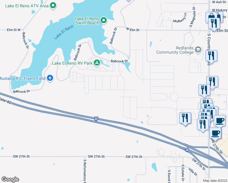map of restaurants, bars, coffee shops, grocery stores, and more near 2213 Scarlet Lane in El Reno