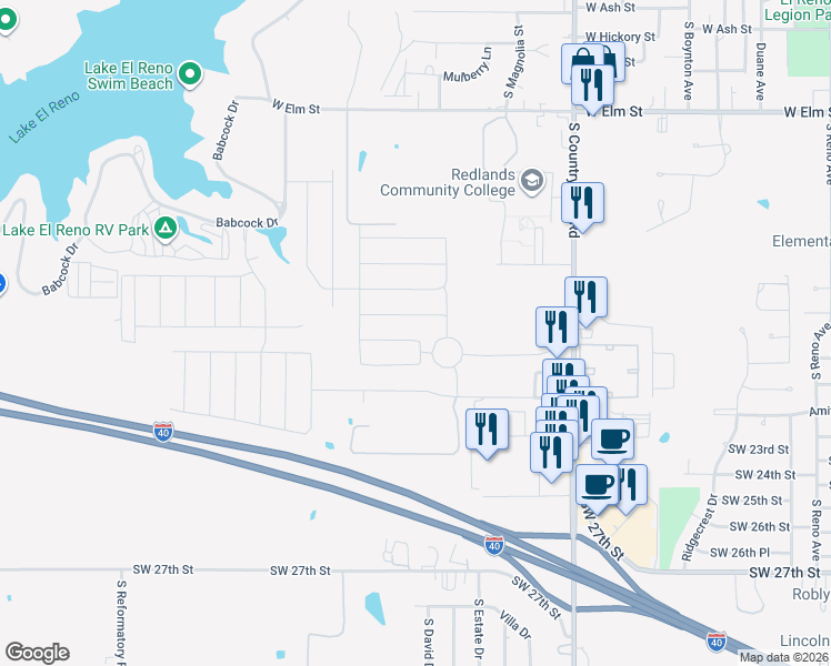 map of restaurants, bars, coffee shops, grocery stores, and more near 1818 Post Oak Road in El Reno
