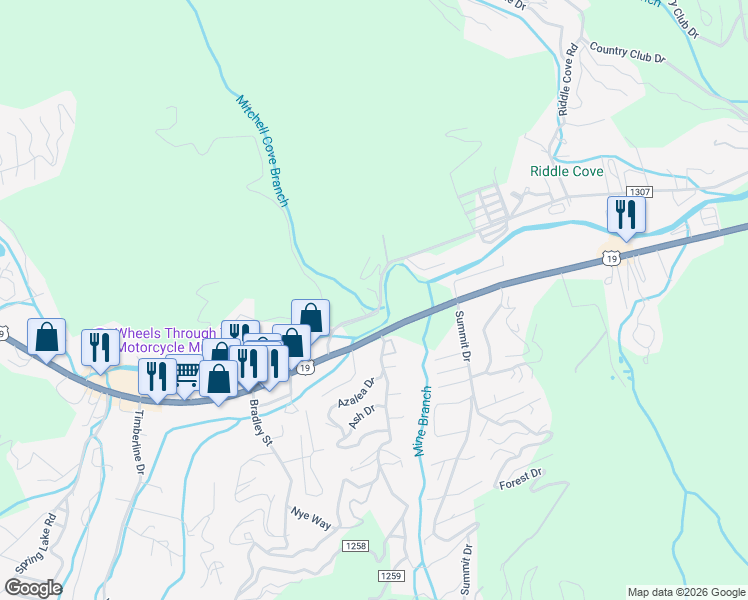 map of restaurants, bars, coffee shops, grocery stores, and more near 5 Nanny Patch Cove in Maggie Valley