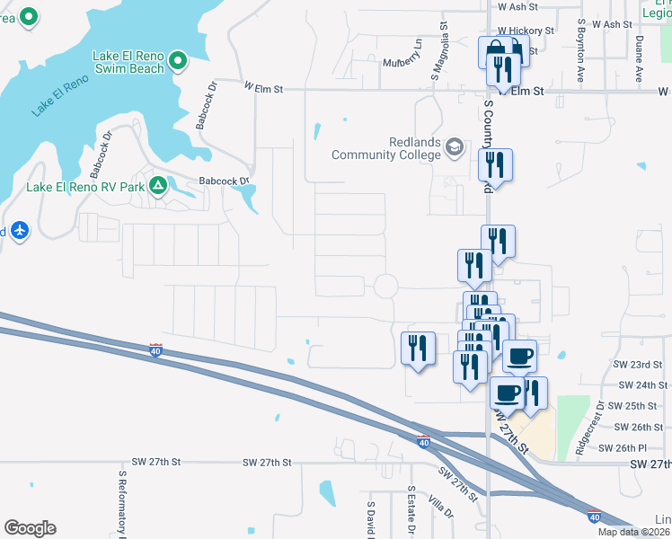 map of restaurants, bars, coffee shops, grocery stores, and more near 1848 Post Oak Road in El Reno