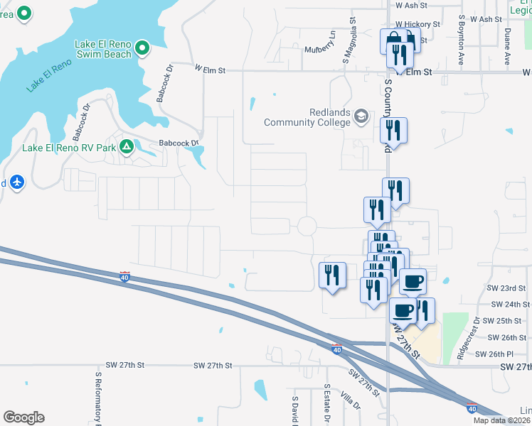 map of restaurants, bars, coffee shops, grocery stores, and more near 1848 Post Oak Road in El Reno