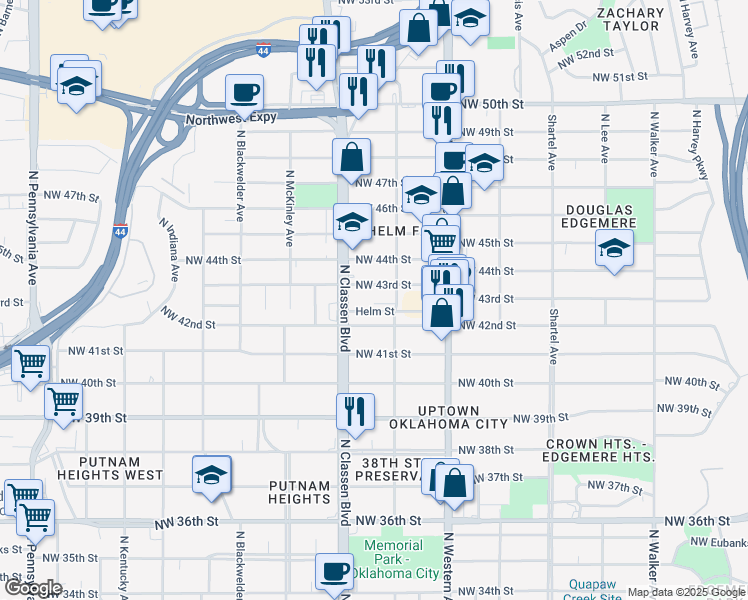 map of restaurants, bars, coffee shops, grocery stores, and more near 1219 Military Court in Oklahoma City
