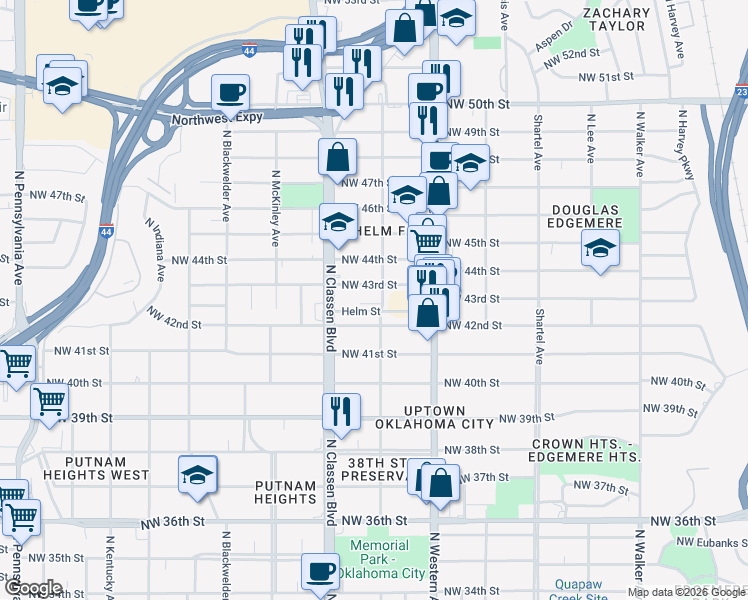 map of restaurants, bars, coffee shops, grocery stores, and more near 1219 Military Court in Oklahoma City