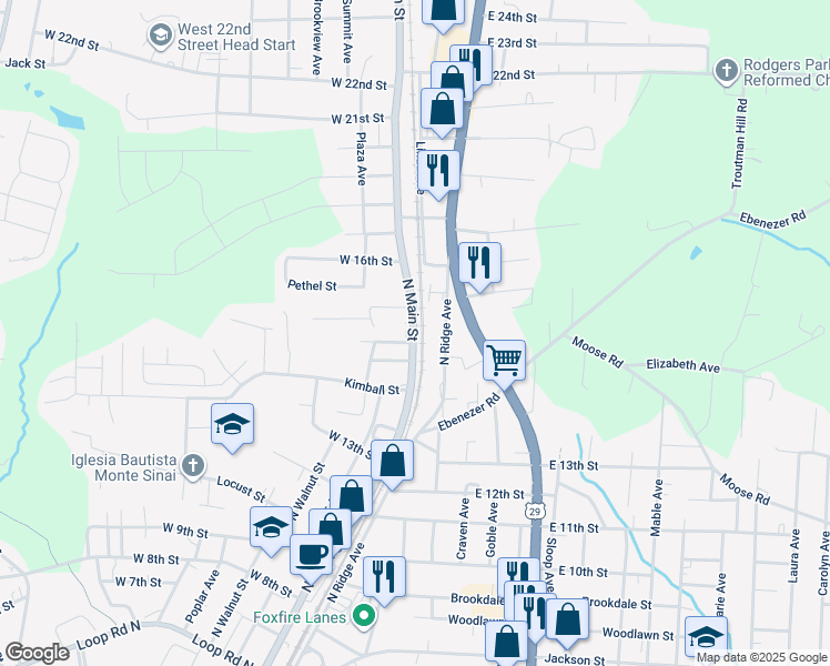 map of restaurants, bars, coffee shops, grocery stores, and more near 1510 North Main Street in Kannapolis