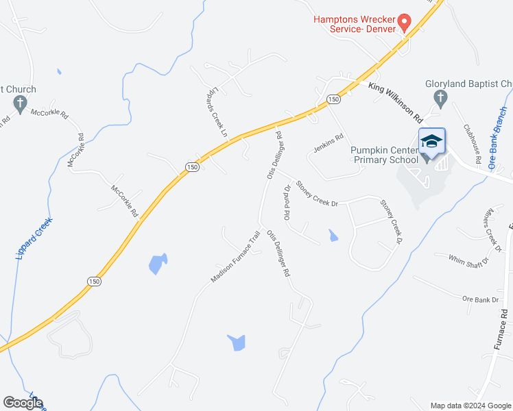 map of restaurants, bars, coffee shops, grocery stores, and more near 2485 Otis Dellinger Road in Lincolnton