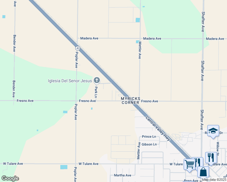map of restaurants, bars, coffee shops, grocery stores, and more near 1056 Alamo Lane in Shafter
