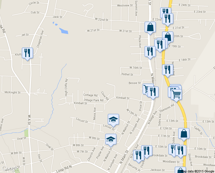 map of restaurants, bars, coffee shops, grocery stores, and more near 1415 Gary Street in Kannapolis