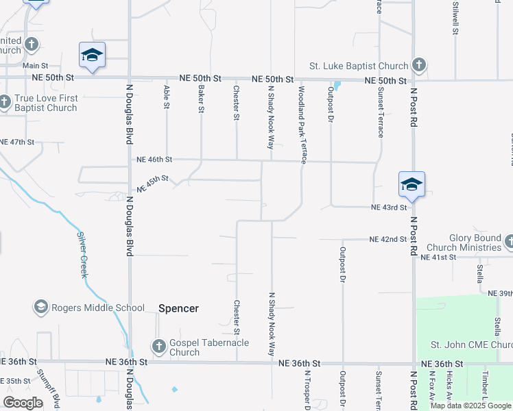 map of restaurants, bars, coffee shops, grocery stores, and more near 4409 North Shady Nook Way in Spencer