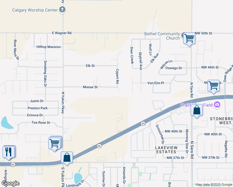 map of restaurants, bars, coffee shops, grocery stores, and more near 1178 Moose Street in Yukon
