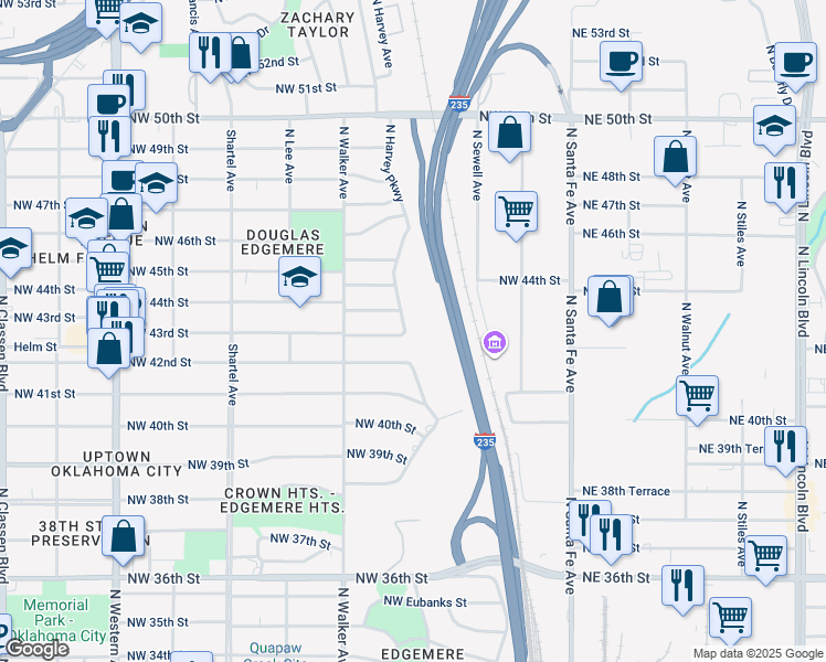 map of restaurants, bars, coffee shops, grocery stores, and more near 4400 North Harvey Parkway in Oklahoma City