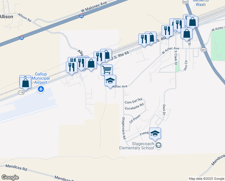map of restaurants, bars, coffee shops, grocery stores, and more near 325 Marguerite Street in Gallup