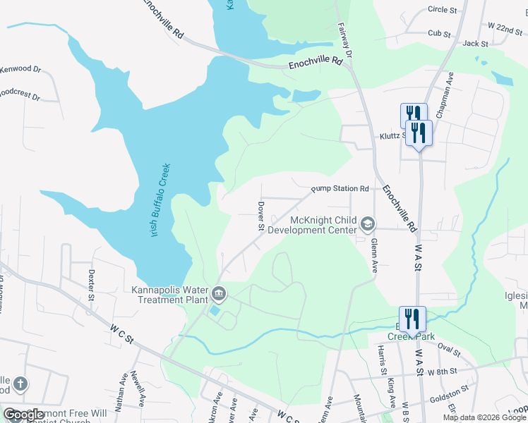 map of restaurants, bars, coffee shops, grocery stores, and more near 1226 Dover Street in Kannapolis