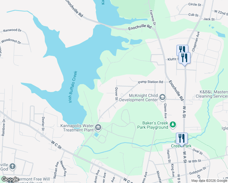 map of restaurants, bars, coffee shops, grocery stores, and more near 1226 Dover Street in Kannapolis