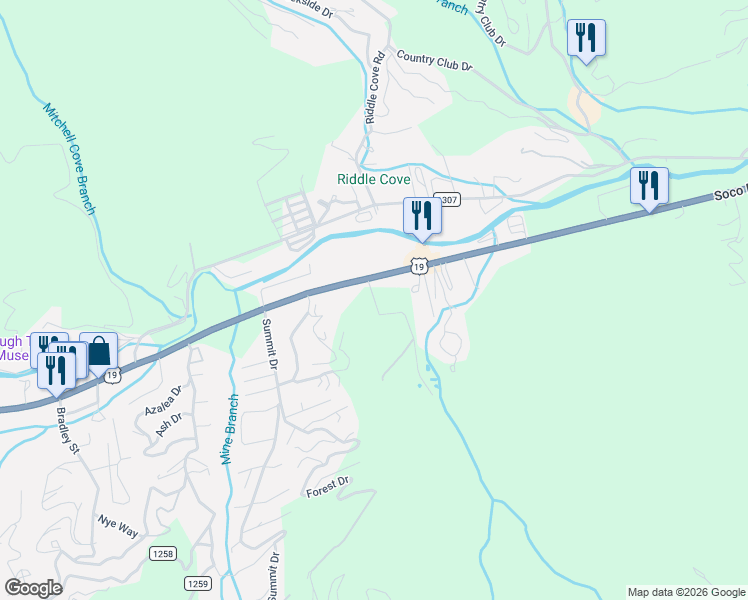 map of restaurants, bars, coffee shops, grocery stores, and more near 48 Holland Drive in Maggie Valley
