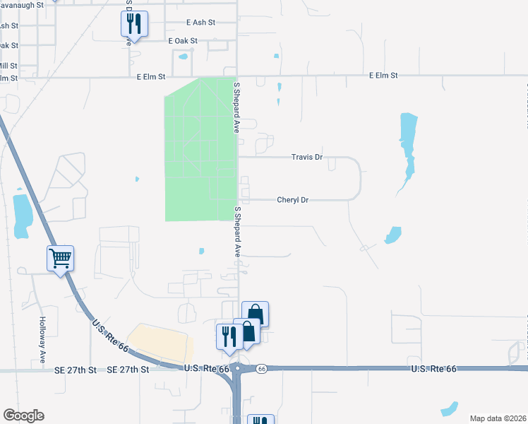 map of restaurants, bars, coffee shops, grocery stores, and more near 1816 Cheryl Drive in El Reno