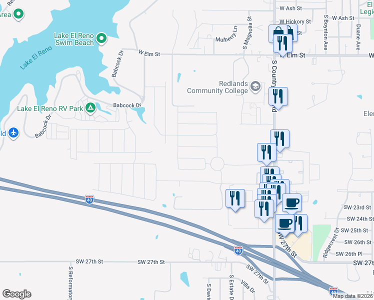 map of restaurants, bars, coffee shops, grocery stores, and more near 1848 Post Oak Road in El Reno