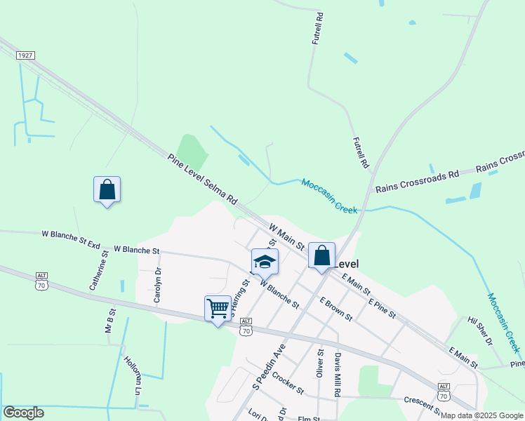 map of restaurants, bars, coffee shops, grocery stores, and more near State Road 2309 in Pine Level