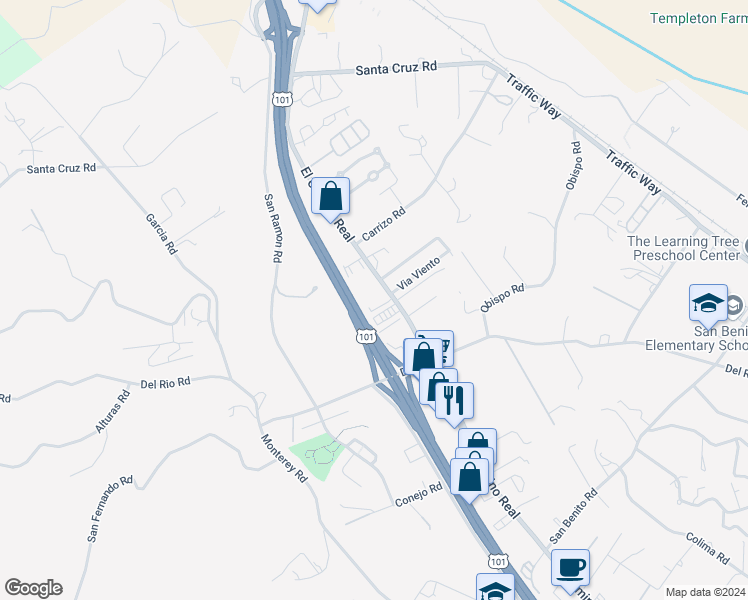 map of restaurants, bars, coffee shops, grocery stores, and more near 1680 El Camino Real in Atascadero