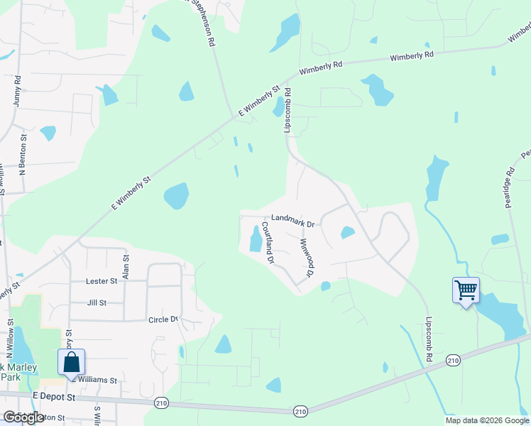 map of restaurants, bars, coffee shops, grocery stores, and more near 16 Courtland Drive in Angier