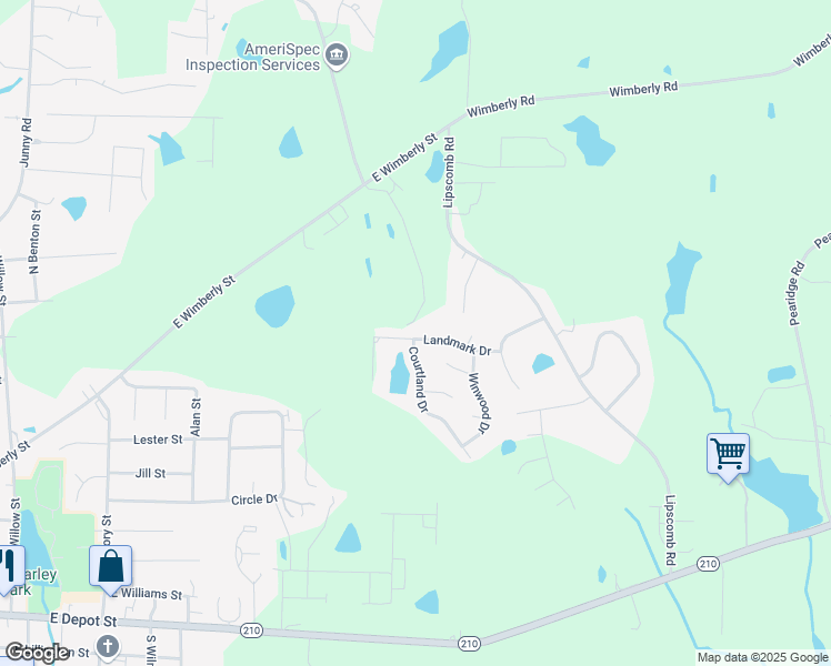 map of restaurants, bars, coffee shops, grocery stores, and more near 204 Landmark Drive in Angier