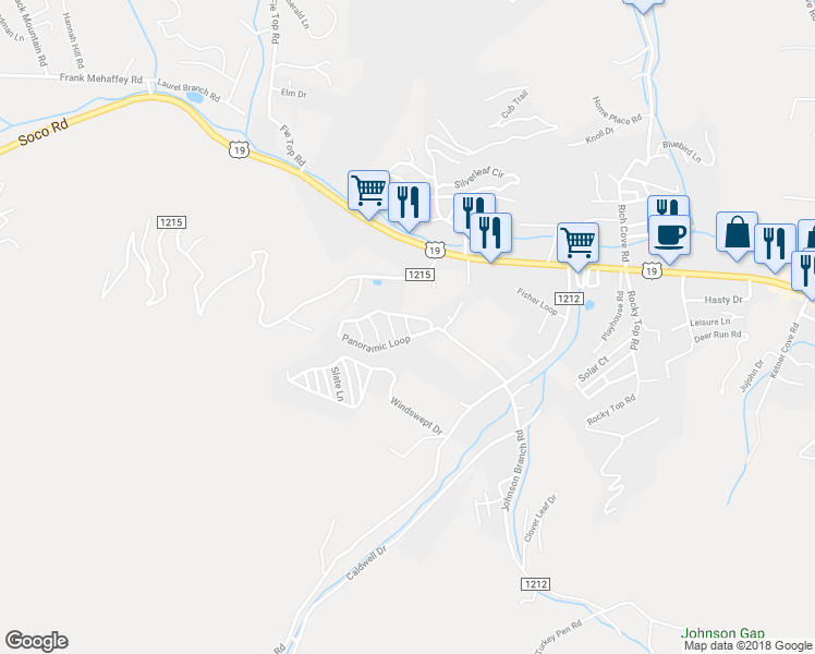 map of restaurants, bars, coffee shops, grocery stores, and more near 2 Destiny Trail in Maggie Valley