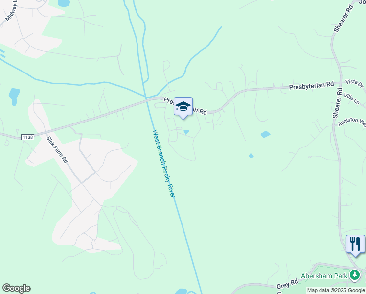 map of restaurants, bars, coffee shops, grocery stores, and more near 518 Presbyterian Road in Mooresville