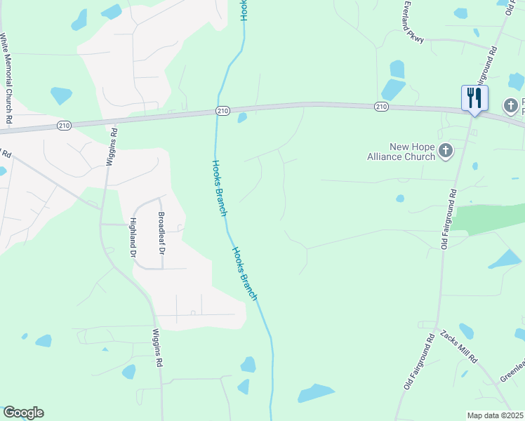 map of restaurants, bars, coffee shops, grocery stores, and more near 162 Pebble Creek Drive in Angier