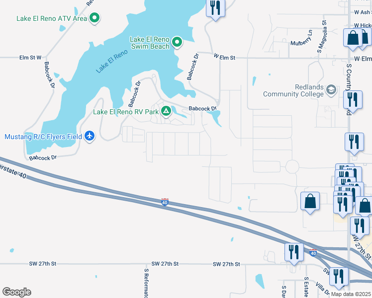 map of restaurants, bars, coffee shops, grocery stores, and more near 2213 Scarlet Lane in El Reno