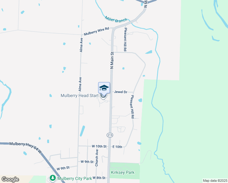 map of restaurants, bars, coffee shops, grocery stores, and more near 1326 North Main Street in Mulberry