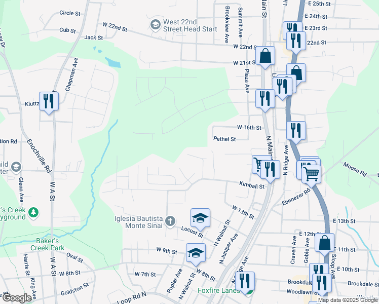 map of restaurants, bars, coffee shops, grocery stores, and more near 1415 Gary Street in Kannapolis