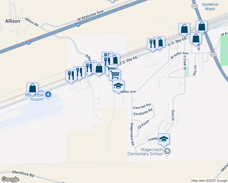 map of restaurants, bars, coffee shops, grocery stores, and more near 325 Marguerite Street in Gallup