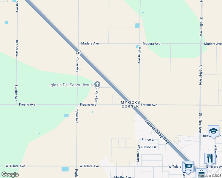 map of restaurants, bars, coffee shops, grocery stores, and more near 1056 Alamo Lane in Shafter